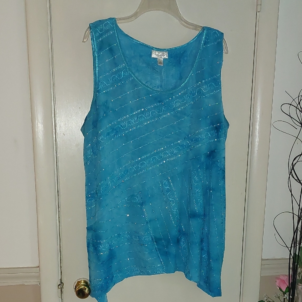 Dressbarn Teal Blue Sleeveless Sequin Top Sz 3X